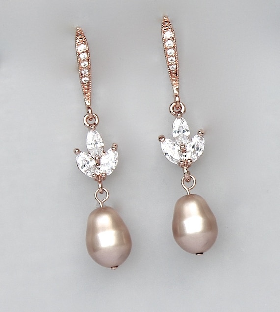 Bridal Jewelry Set, Rose Gold Jewelry Set, Champagne Pearl Bridal Set,  HAYLEY RGAP - Etsy UK