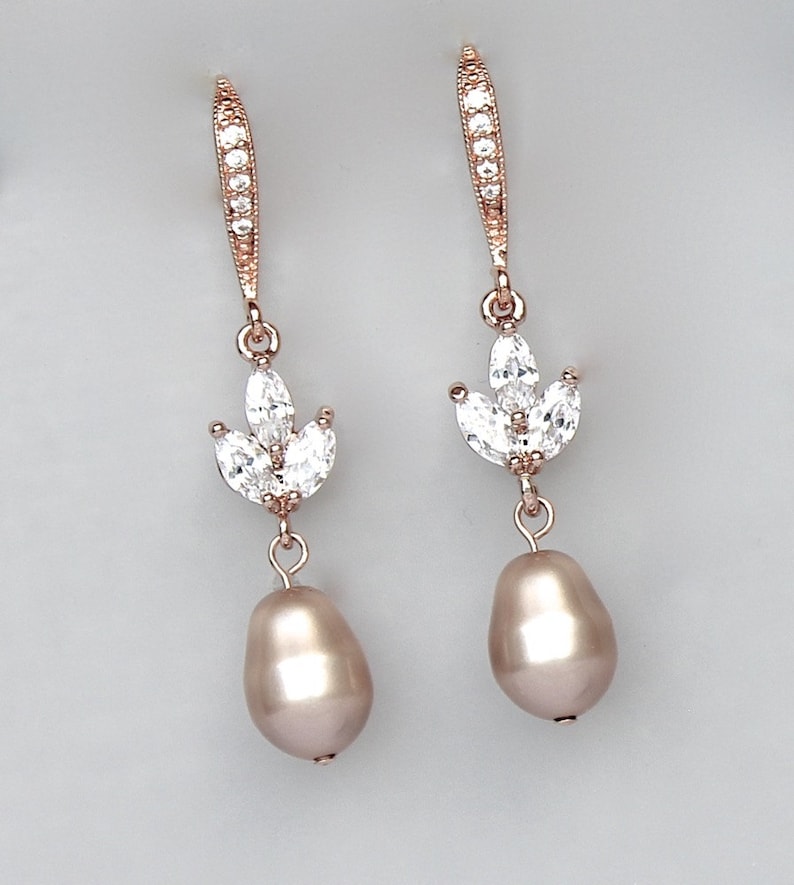 Bridal Jewelry Set, Rose Gold Jewelry set, Champagne Pearl Bridal Set, HAYLEY RGAP image 2