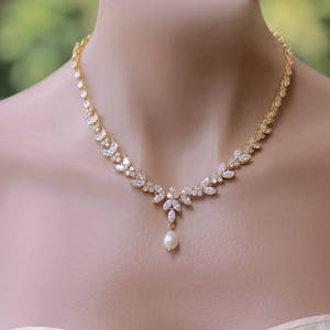 Gold Crystal Pearl Drop Necklace Marquise Crystal Bridal - Etsy