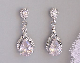 Teardrop Crystal Earrings, Crystal Bridal Drop Earrings, Crystal Wedding Earrings, Bridal Jewelry, RIBBON