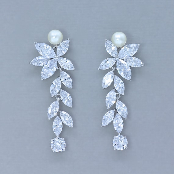 Crystal Bridal Chandelier Earrings Pearl Marquise Dangle Crystal Bridal Chandelier Earrings, Bridal Chandelier Earrings With Pearls