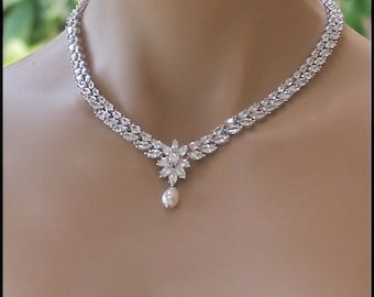 Crystal Bridal Necklace, Crystal Necklace, Crystal Bridal Jewelry, Wedding Necklace,  COLETTE