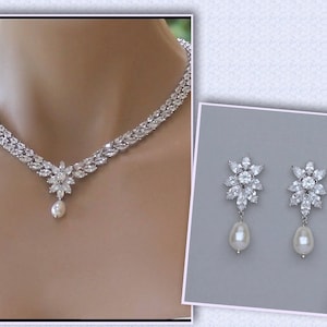 Wedding Jewelry Set, Crystal Bridal Necklace & Earrings Set, Silver Bridal Jewelry, COLETTE