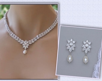 Wedding Jewelry Set, Crystal Bridal Necklace & Earrings Set, Silver Bridal Jewelry, COLETTE