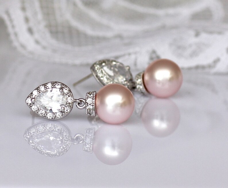 Blush Pearl Drop Earrings Pearl Bridal Earrings Pink Pearl Etsy