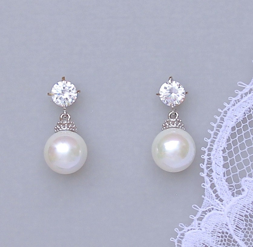 Pearl Drop Earrings Ivory Pearl Bridal Earrings Round Pearl - Etsy