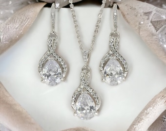 Crystal Bridal SET, Crystal Necklace & Earrings Set, Bridesmaids Jewelry Set, Wedding Jewelry Set, RIBBON