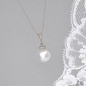 Crystal Bridal Necklace, Pearl Necklace, Crystal & Pearl Pendant, Silver Pearl Wedding Necklace, SISSY2