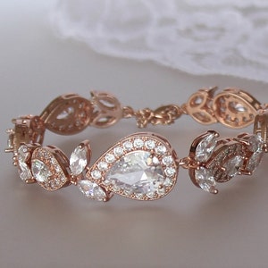 Rose Gold Bracelet, Pink Gold Bridal Bracelet, Teardrop Crystal Bracelet, Crystal Wedding Bracelet, Rose Gold Bridal Jewelry, LULU
