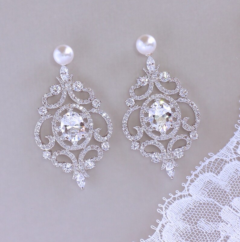 Chandelier Crystal Earrings Pearl Stud Earrings Crystal Etsy