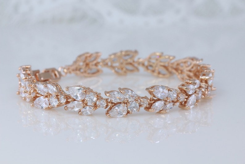 Rose Gold Bridal Bracelet, Crystal Bracelet, Rose Gold Bridal Jewelry, CLEO RG image 2