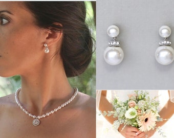 Pearl Drop Minimalist Bridal Earrings, Silver Crystal & Pearl Wedding Earrings, Pearl Bridesmaids Earrings, Rose gold/Gold AUDREY III