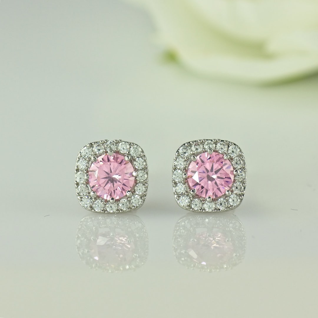 Pink Crystal Stud Earrings Pink Blush Bridal Earrings Pink - Etsy