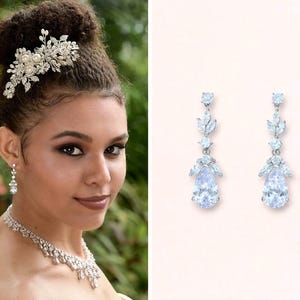 Crystal Teardrop Bridal Earrings White Gold, Bridal Jewelry, Silver Crystal Marquise Drop Earrings, Crystal Bridal Wedding Jewelry CLEO