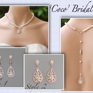 Rose Gold Wedding SET, Necklace and Earrings Set, Rose Gold Bridal Jewelry Set, Gold, White & Rose Gold, COCO RG Pearl