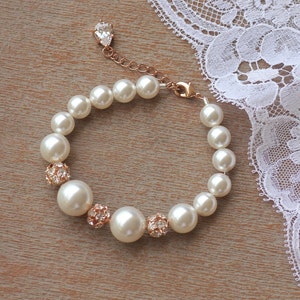 Rose Gold and Pearl Bracelet Swarovski Pearl & Pave Crystal - Etsy