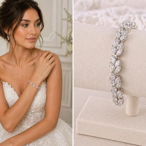 Pulsera de cristal marquesa, pulsera de novia, regalo para damas de honor, pulsera de novia de oro blanco, plata con circonita cúbica, pulsera de cristal, pulsera de boda, CLEO