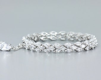 Crystal Bracelet Silver, Marquise Bridal Bracelet, Wedding Tennis Bracelet, Bridal Jewelry, Wedding Jewelry, FELICITY