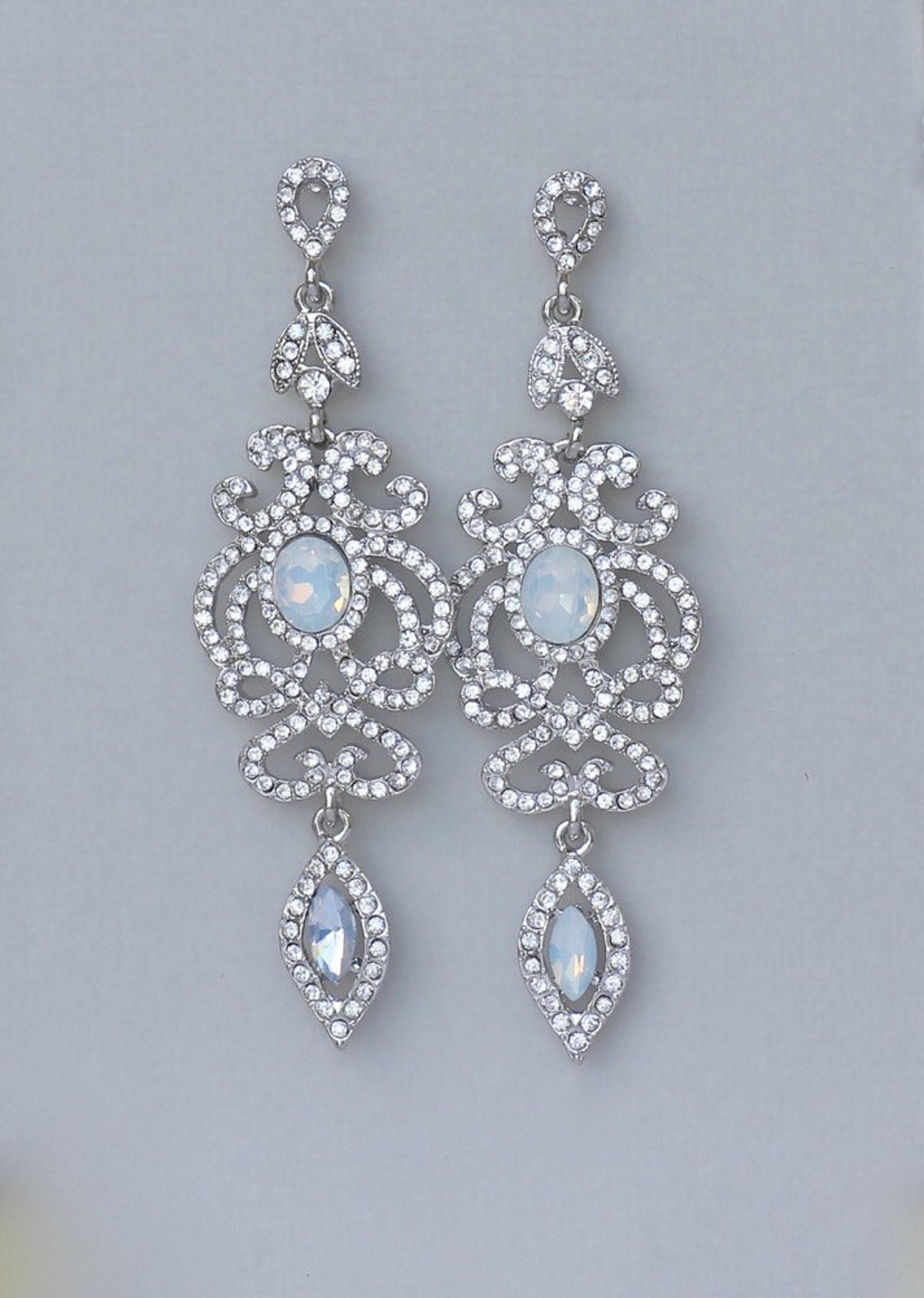 Opal Chandelier Earrings Crystal Bridal Earrings Long Etsy
