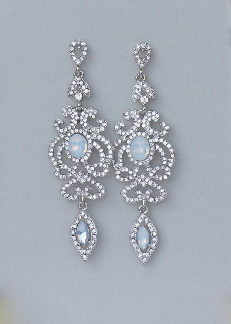 Opal Chandelier Earrings Crystal Bridal Earrings Long Etsy