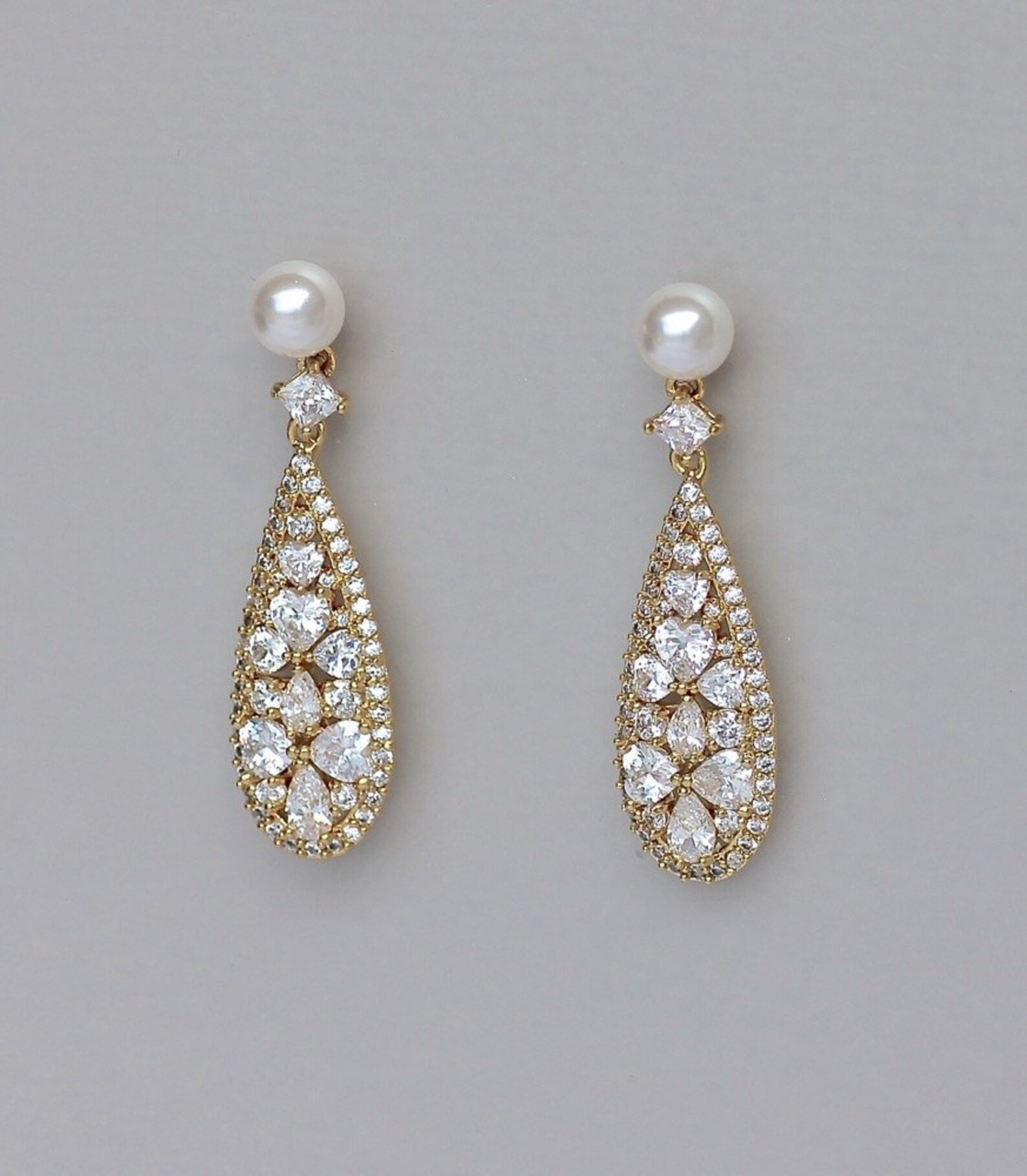 Gold Crystal Earrings Teardrop Gold Earrings Pearl Stud Etsy