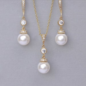 Gold Bridal Jewelry SET, Pearl Necklace and Earrings SET,  Pearl Bridesmaids Jewelry Set, Wedding Jewelry Set, SISSY