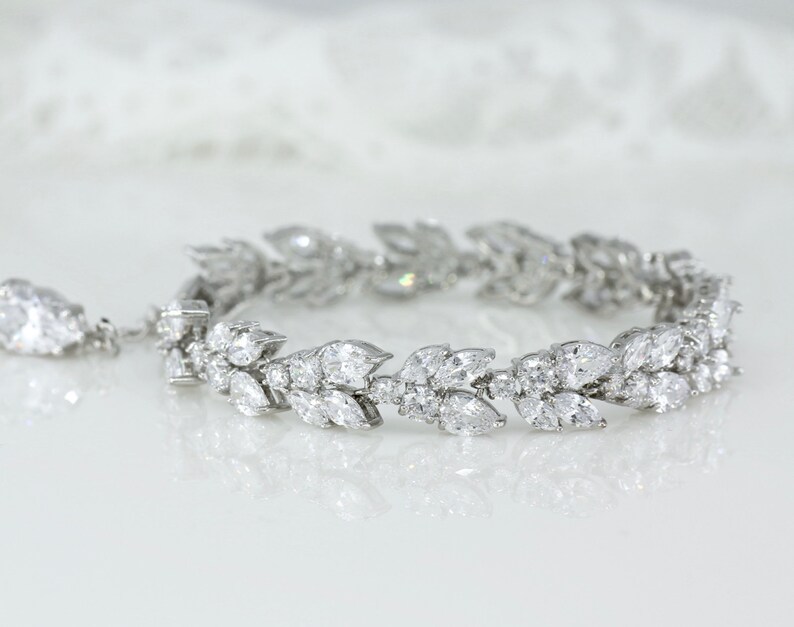 Marquise Crystal Bracelet White Gold Bridal Bracelet Silver Etsy