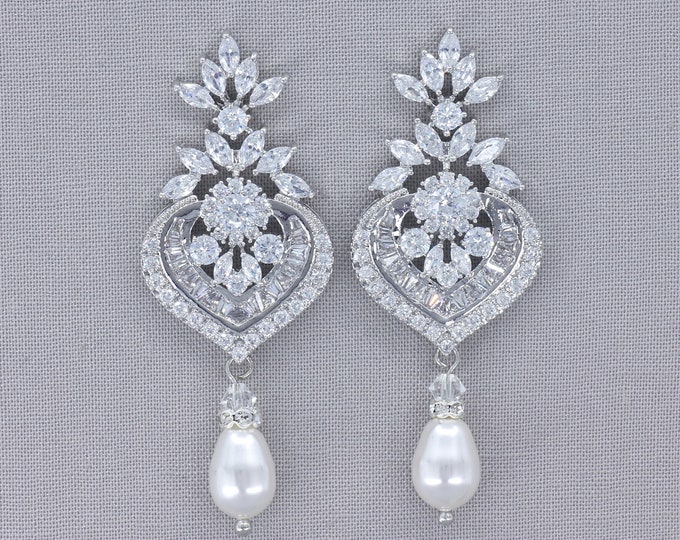 Pearl Drop Chandelier Earrings Crystal Bridal Earrings Etsy