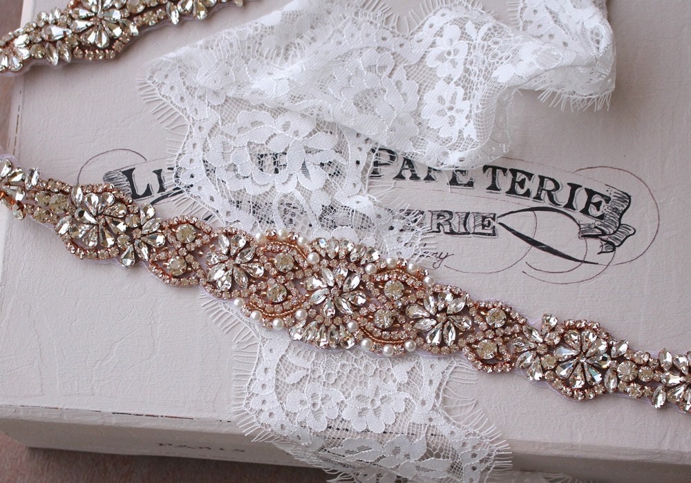 Rose Gold Bridal Sash Full Length Rose Gold Crystal Sash | Etsy