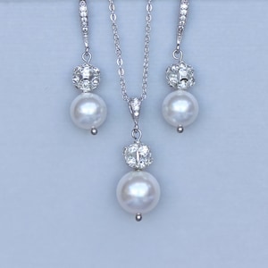 Pearl Bridal Jewelry Set, Pavè Crystal Earrings and Necklace Set, Wedding Jewelry Set,  Bridal accessories CARMEN