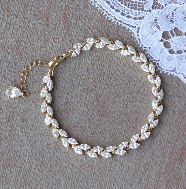 GOLD Crystal Bridal Bracelet Tennis Crystal Bridesmaids Gift Etsy