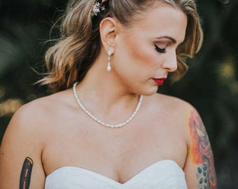 Pearl Backdrop Necklace, Swarovski Pearl Bridal Back Necklace, Silver, Rose Gold, Gold