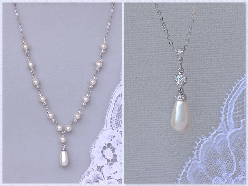 Pearl Bridal Earrings, Pearl Drop Earrings, Crystal & Pearl Wedding Earrings, Silver Pearl Earrings, AUDREY Pearl image 10