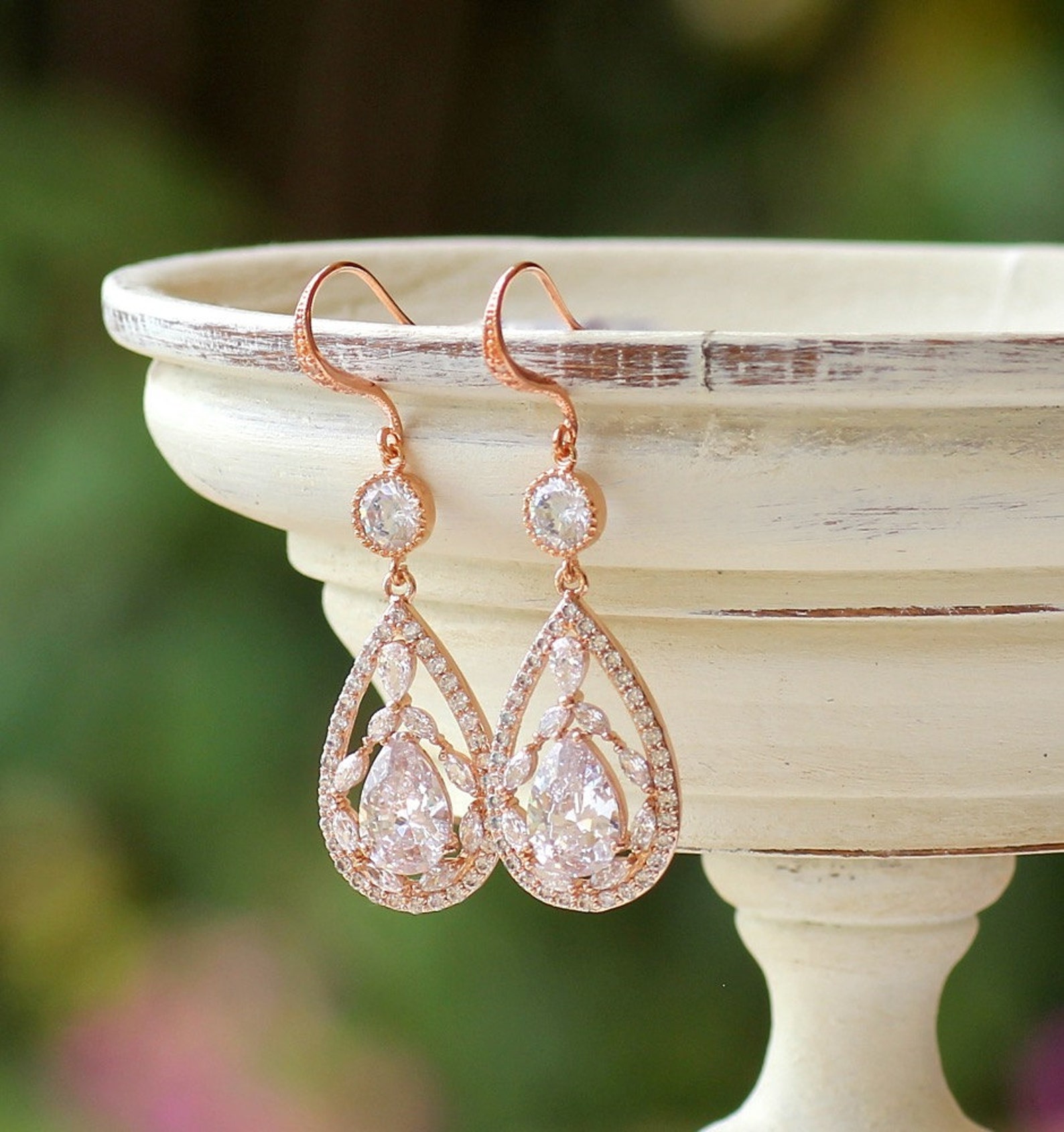 Rose Gold Chandelier Earrings Rose Gold Crystal Bridal Etsy