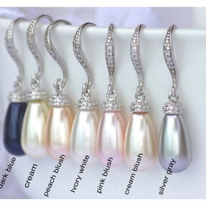Pearl Bridal Earrings, Pearl Drop Earrings, Crystal & Pearl Wedding Earrings, Silver Pearl Earrings, AUDREY Pearl image 8