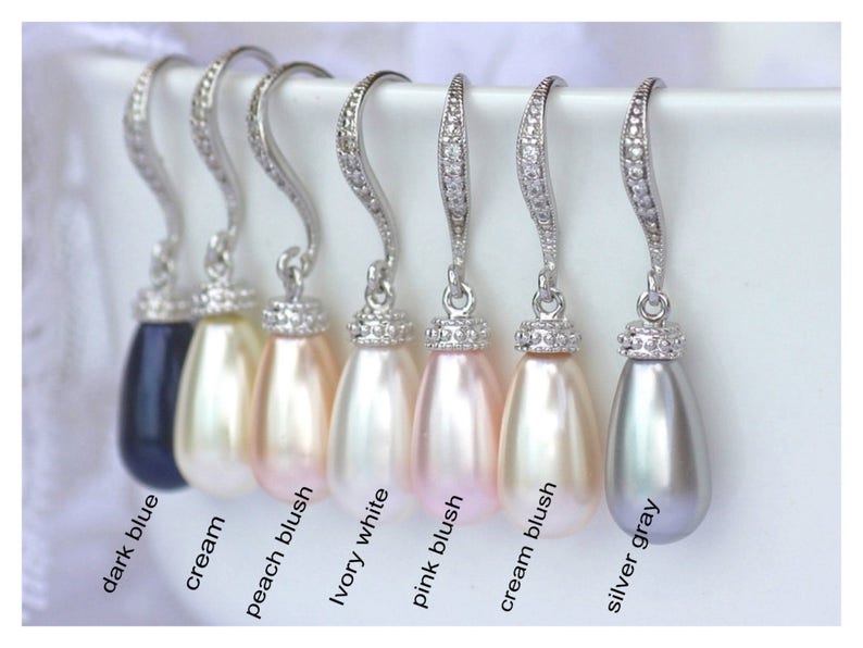 Pearl Bridal Earrings, Pearl Drop Earrings, Crystal & Pearl Wedding Earrings, Silver Pearl Earrings, AUDREY Pearl image 8