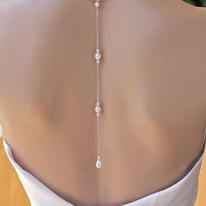 Pearl Backdrop Necklace, Minimal Pearl Necklace, Pearl Wedding Back Necklace, Pearl Bridal Jewelry image 6