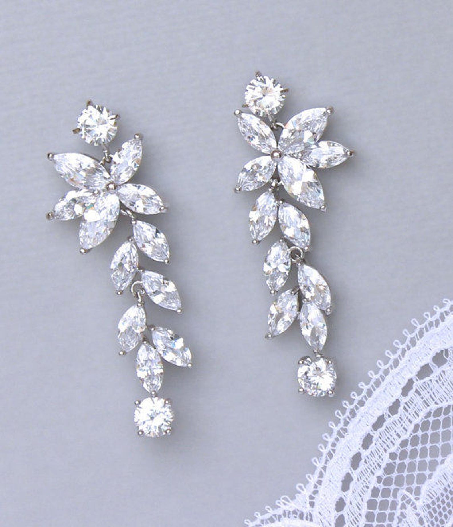 Crystal Bridal Set Bridal Jewelry Set White Gold Necklace & | Etsy