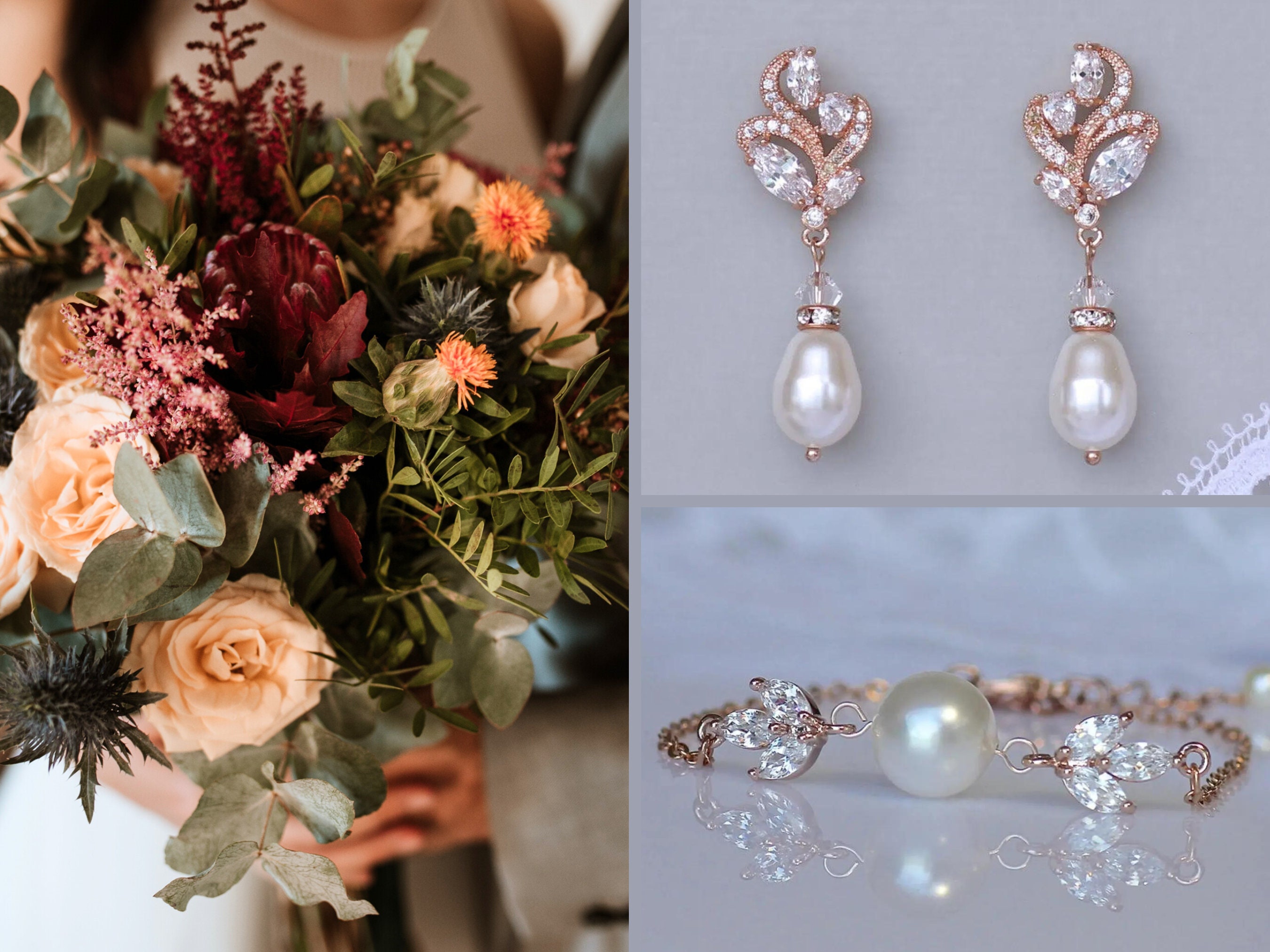 Rose gold and pearl wedding jewelry deals