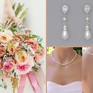 Pearl Backdrop Necklace Set, Pearl Bridal Jewelry Set, Earrings & Necklace Set, Wedding Jewelry Set