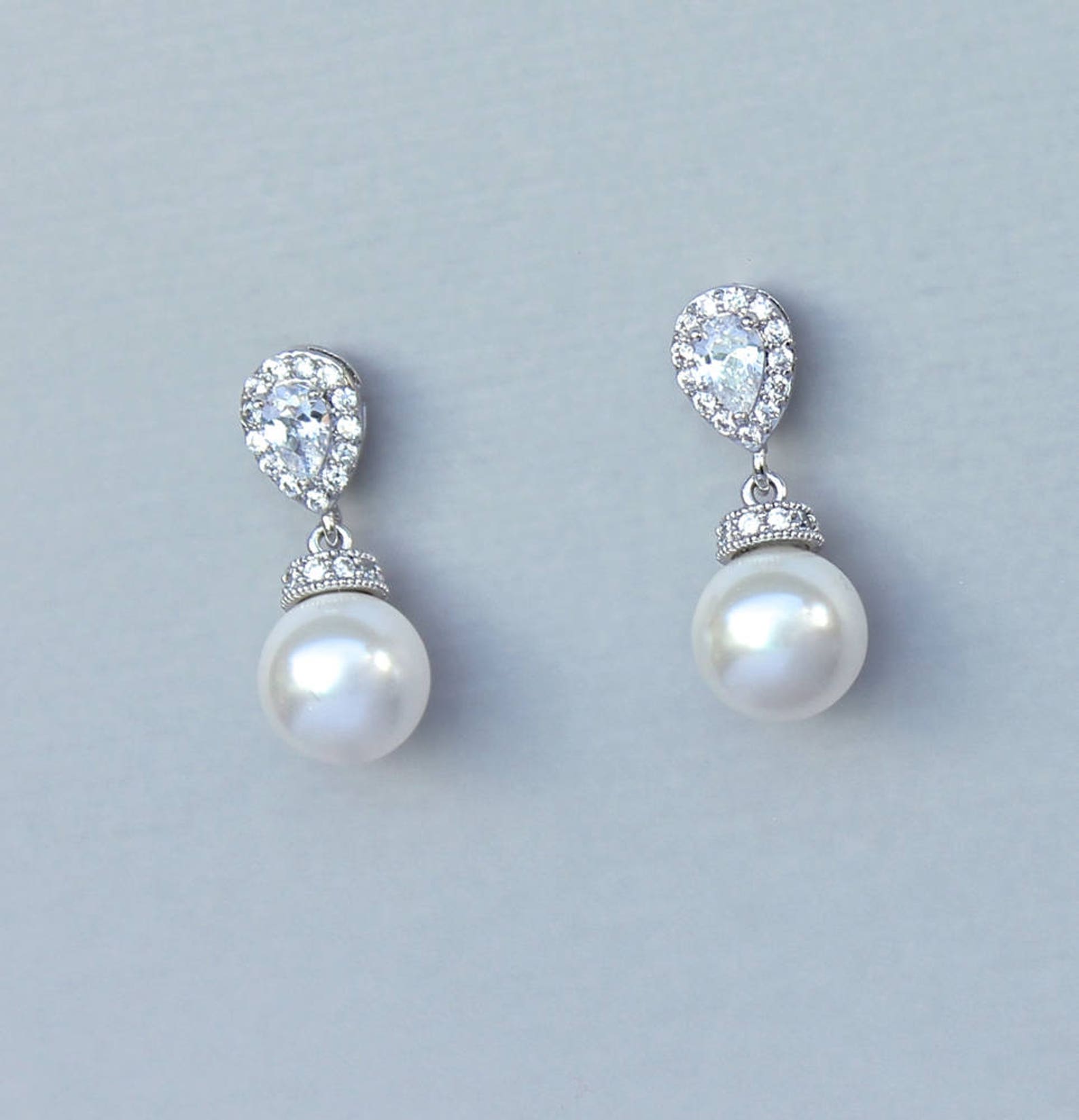 Pearl Drop Earrings Pearl Bridal Earrings Crystal & Pearl Etsy