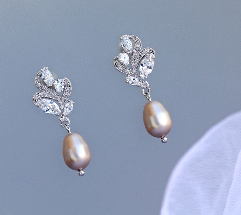 Bridal Earrings Champagne Pearl Earrings Blush Pearl Drop - Etsy