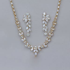 Gold Bridal Jewelry Set, Gold Bridal Necklace, Gold Necklace, Crystal Wedding Necklace and Earrings, Denise/Maxime