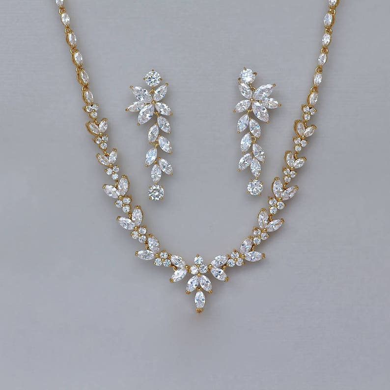 Gold Bridal Jewelry Set Gold Bridal Necklace Gold Necklace Etsy