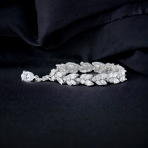 Marquise Crystal Bracelet, Bridal Bracelet, Bridemaids Jewelry, White Gold Bridal Bracelet, Silver CZ Adjustable Wedding Bracelet, CLEO image 3
