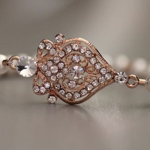 Rose Gold Bridal Bracelet, Deco Pearl Bracelet, Wedding Cuff, Gold, White Gold Bracelet, Bridal Jewelry, Bridal Accessories, LUCY