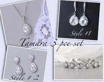 Boucles d'oreilles en cristal nuptiale, Cubic Zirconium Boucles d'oreilles mariage, boucles d'oreilles en cristal de larme, bijoux de mariée