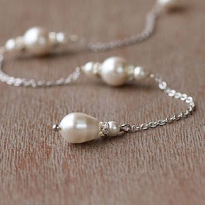 Pearl Backdrop Necklace, Minimal Pearl Necklace, Pearl Wedding Back Necklace, Pearl Bridal Jewelry image 7