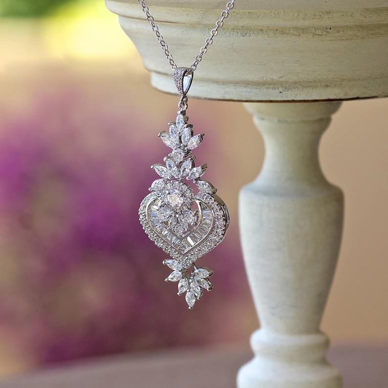 Crystal Bridal Necklace Crystal Pendant Necklace Crystal Etsy