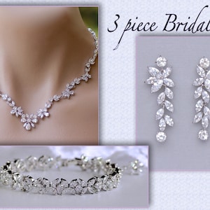 Bridal Jewelry Set, Wedding Jewelry SET, Necklace Bracelet & Earrings Set, Bridal Jewelry Set, Silver Jewlry Set, JAM